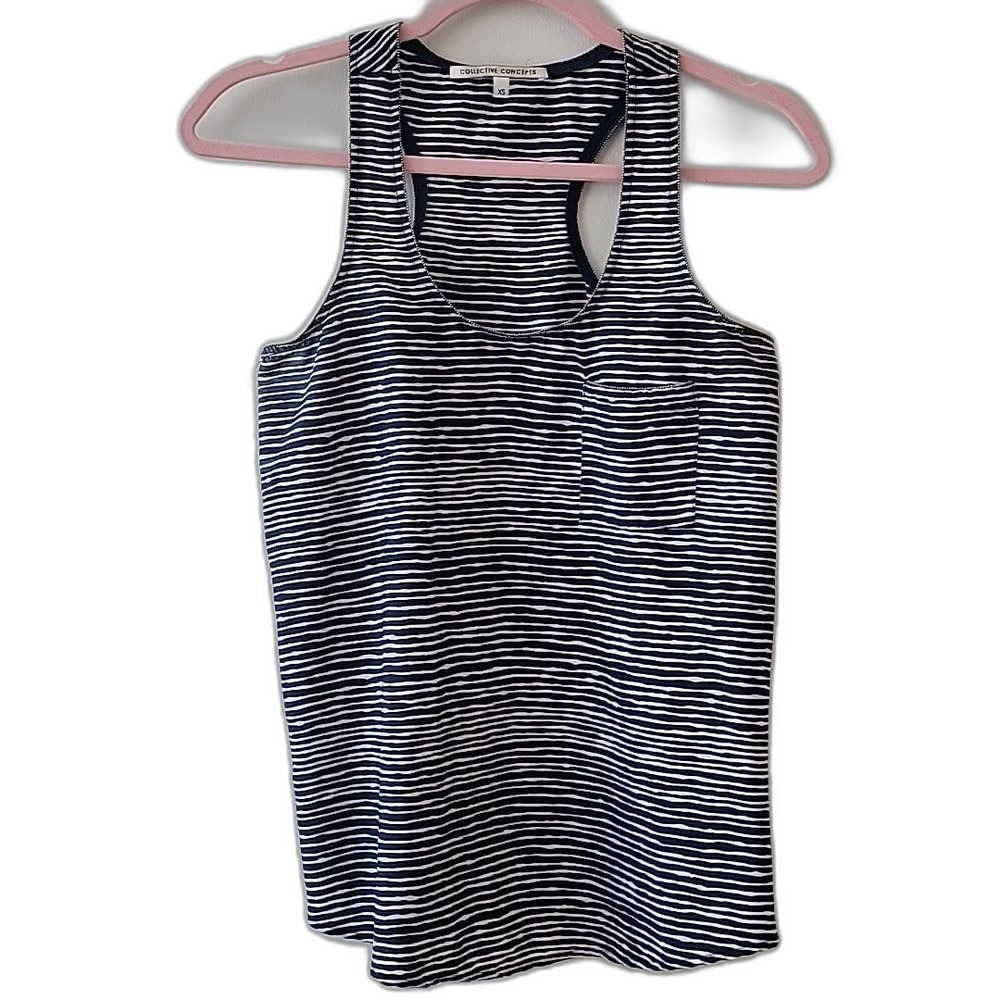 Collective Concepts Striped Tank Top Navy Blue White Size XS Coastal
